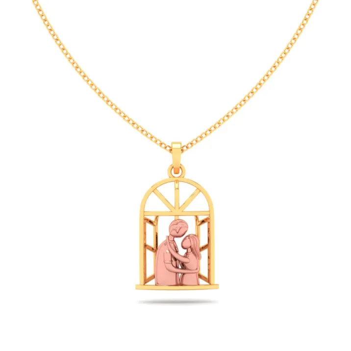 14k Gold Pendant In The Shape Of A Couple In Front Of A Window From Amazea Collection