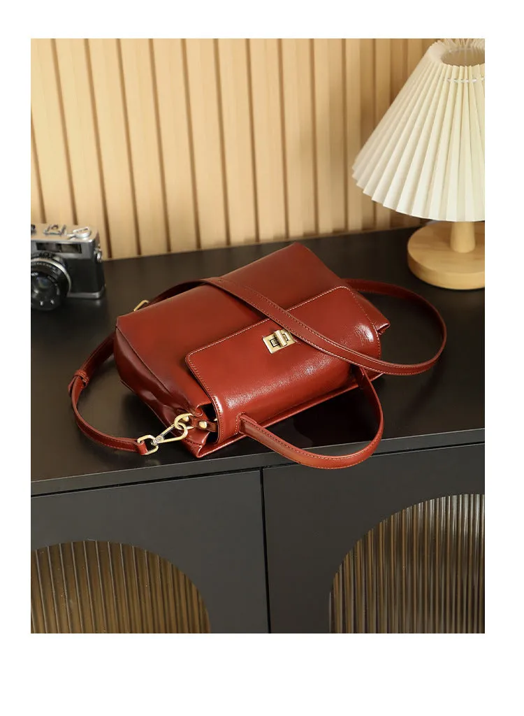 24CM genuine leather women's slanted shoulder handbag 2977 brown