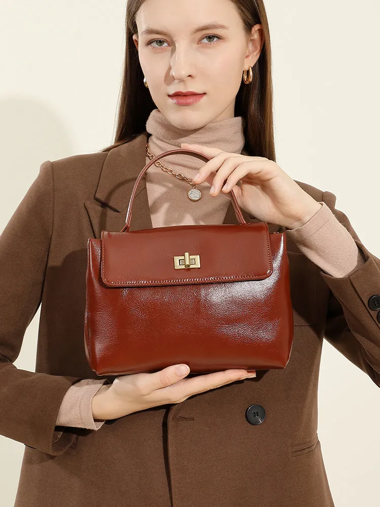 24CM genuine leather women's slanted shoulder handbag 2977 brown