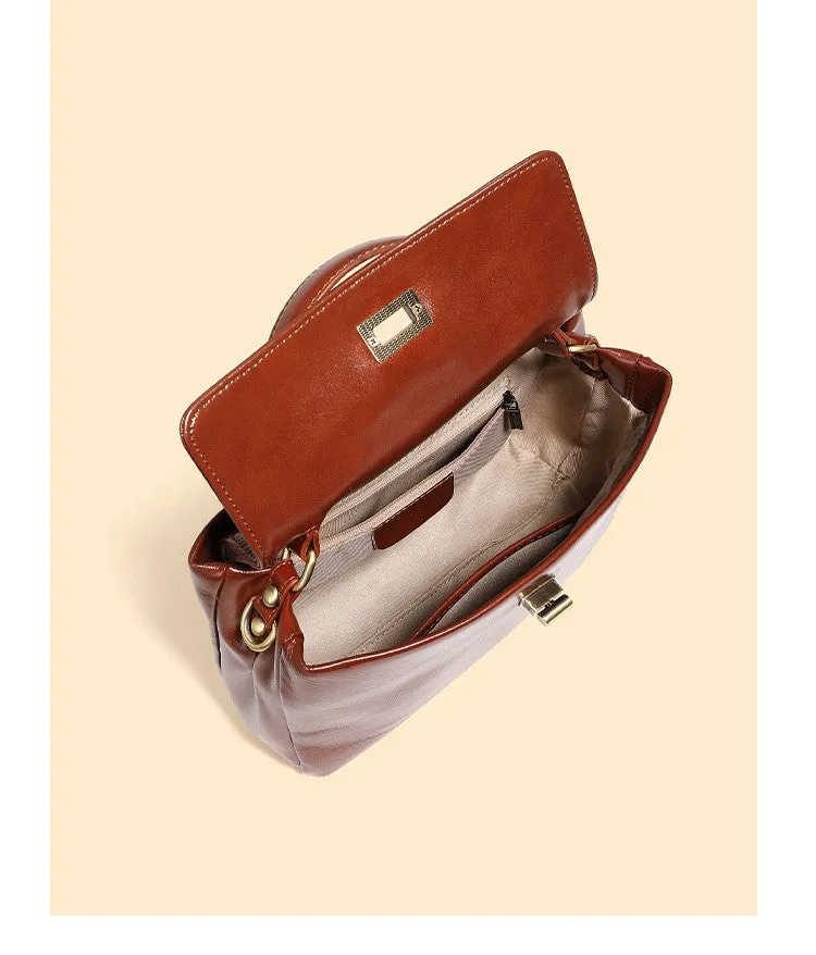 24CM genuine leather women's slanted shoulder handbag 2977 brown