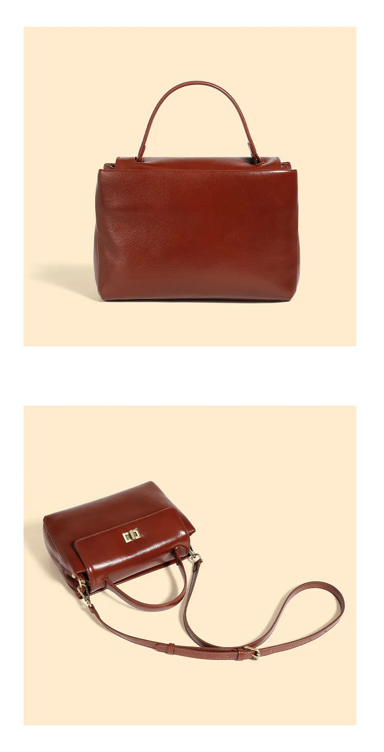24CM genuine leather women's slanted shoulder handbag 2977 brown