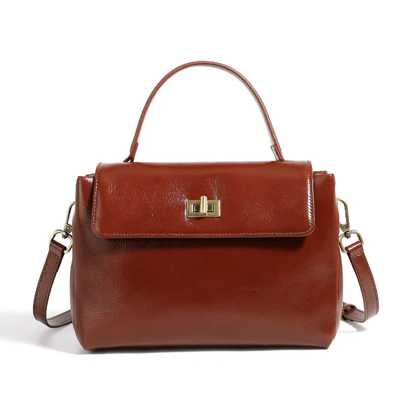 24CM genuine leather women's slanted shoulder handbag 2977 brown