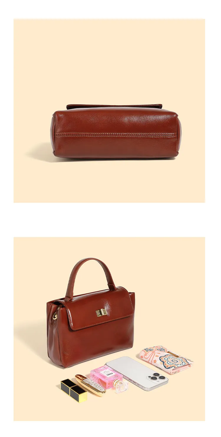 24CM genuine leather women's slanted shoulder handbag 2977 brown