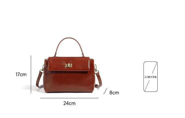 24CM genuine leather women's slanted shoulder handbag 2977 brown