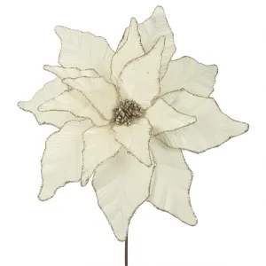 45cm Ivory Glitter Artificial Poinsettia with Long Stem