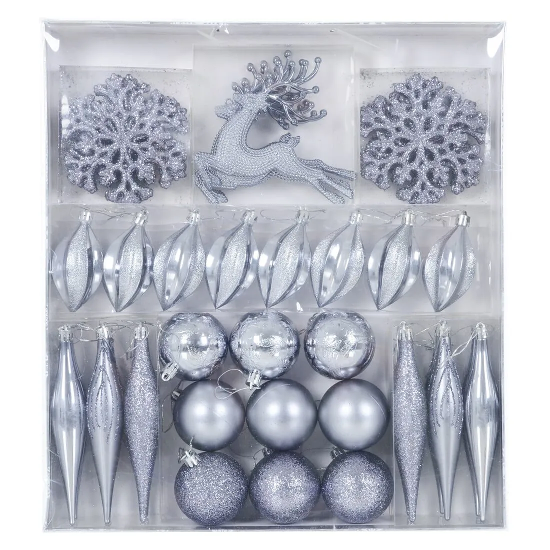45pc Metallic Christmas Tree Decoration Set Mixed Baubles