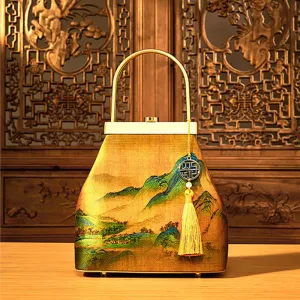A Thousand Li of Rivers and Mountains Mulberry Silk Evening Bag Clutch