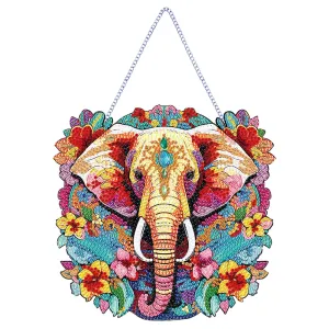Acrylic Elephant Single-Sided Round Diamond Painting Hanging Pendant (20x20cm)