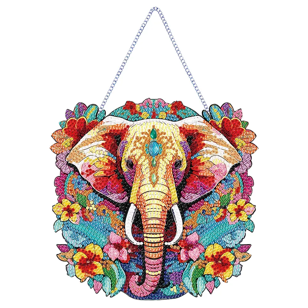 Acrylic Elephant Single-Sided Round Diamond Painting Hanging Pendant (20x20cm)