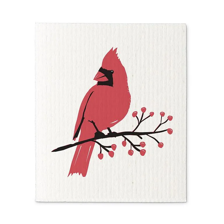 Amazing Swedish Dishcloth ~ Cardinal on Branch ~  Set of 2