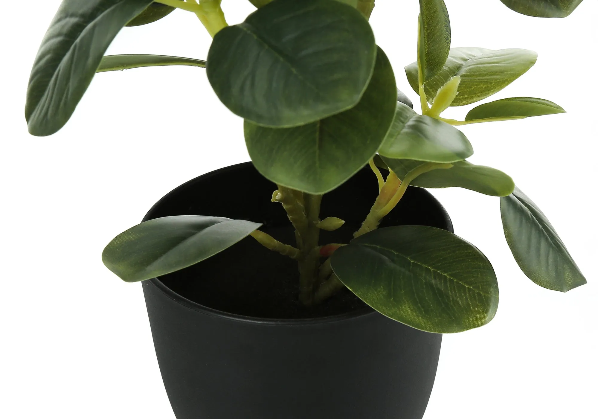 Artificial Plant, 14" Tall, Ficus, Indoor, Faux, Fake, Table, Greenery, Potted, Set Of 2, Decorative, Green Leaves, Black Pots