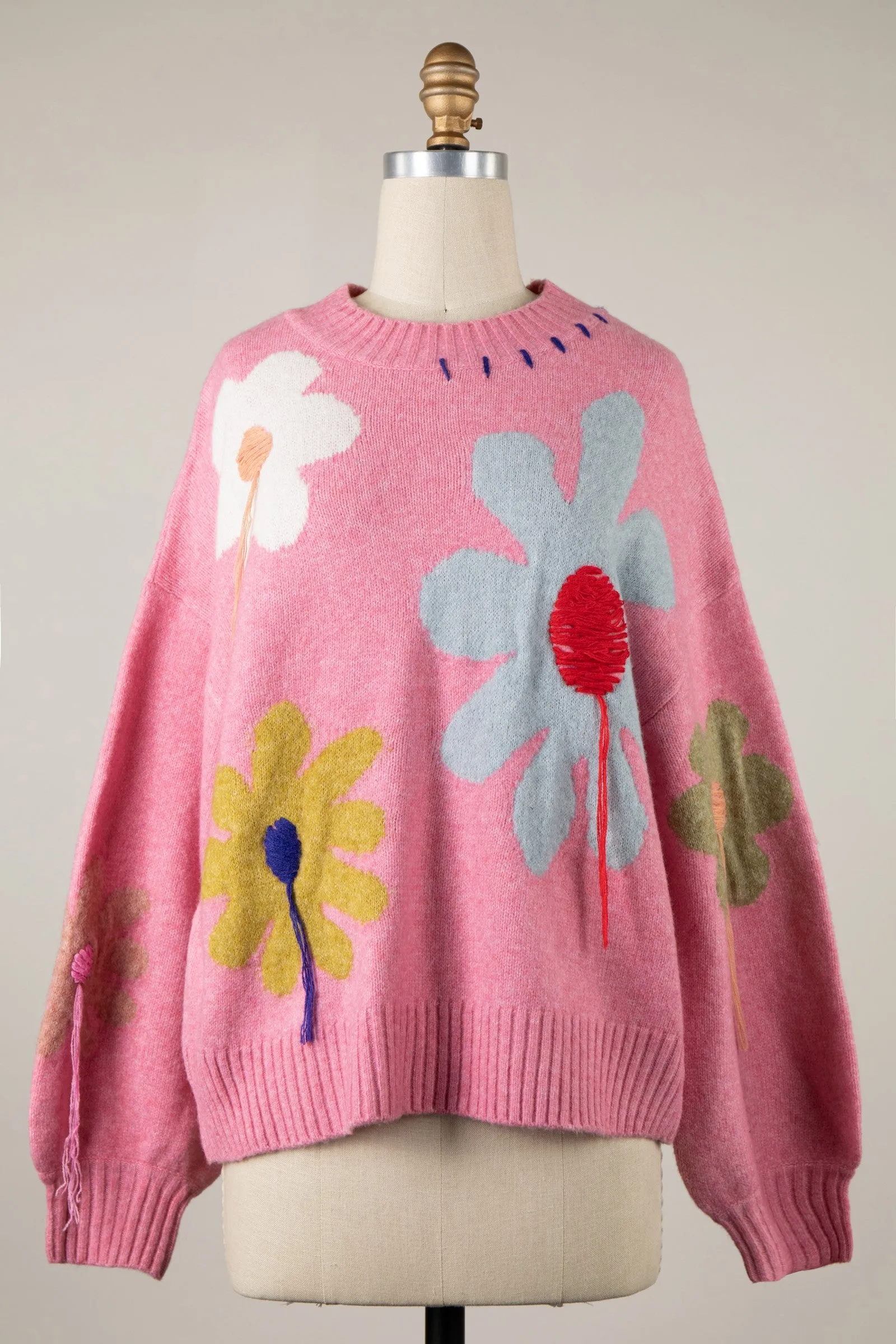 ARTISTIC ABSTRACT FLOWER PRINT HANDMADE SWEATER