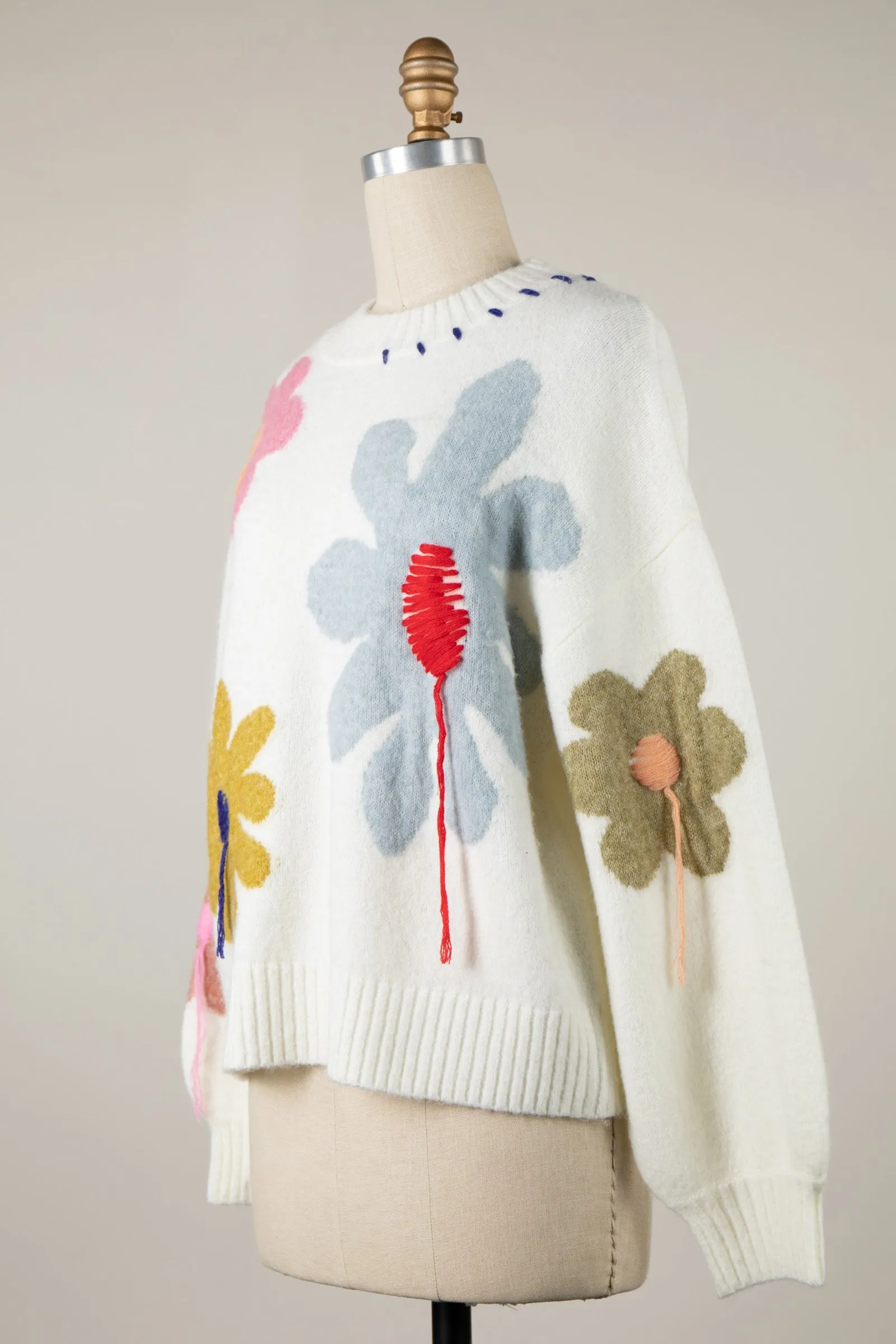 ARTISTIC ABSTRACT FLOWER PRINT HANDMADE SWEATER