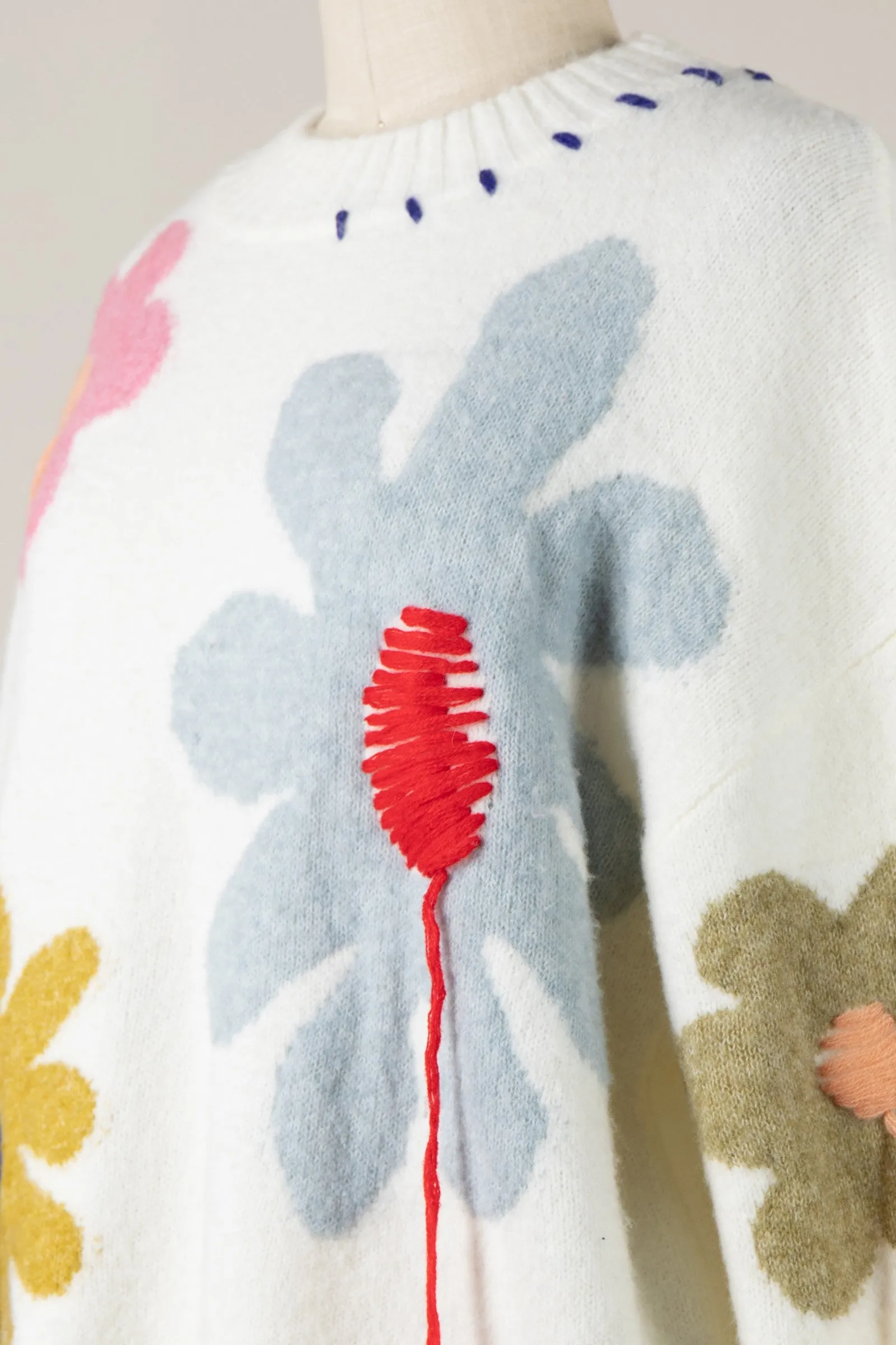 ARTISTIC ABSTRACT FLOWER PRINT HANDMADE SWEATER