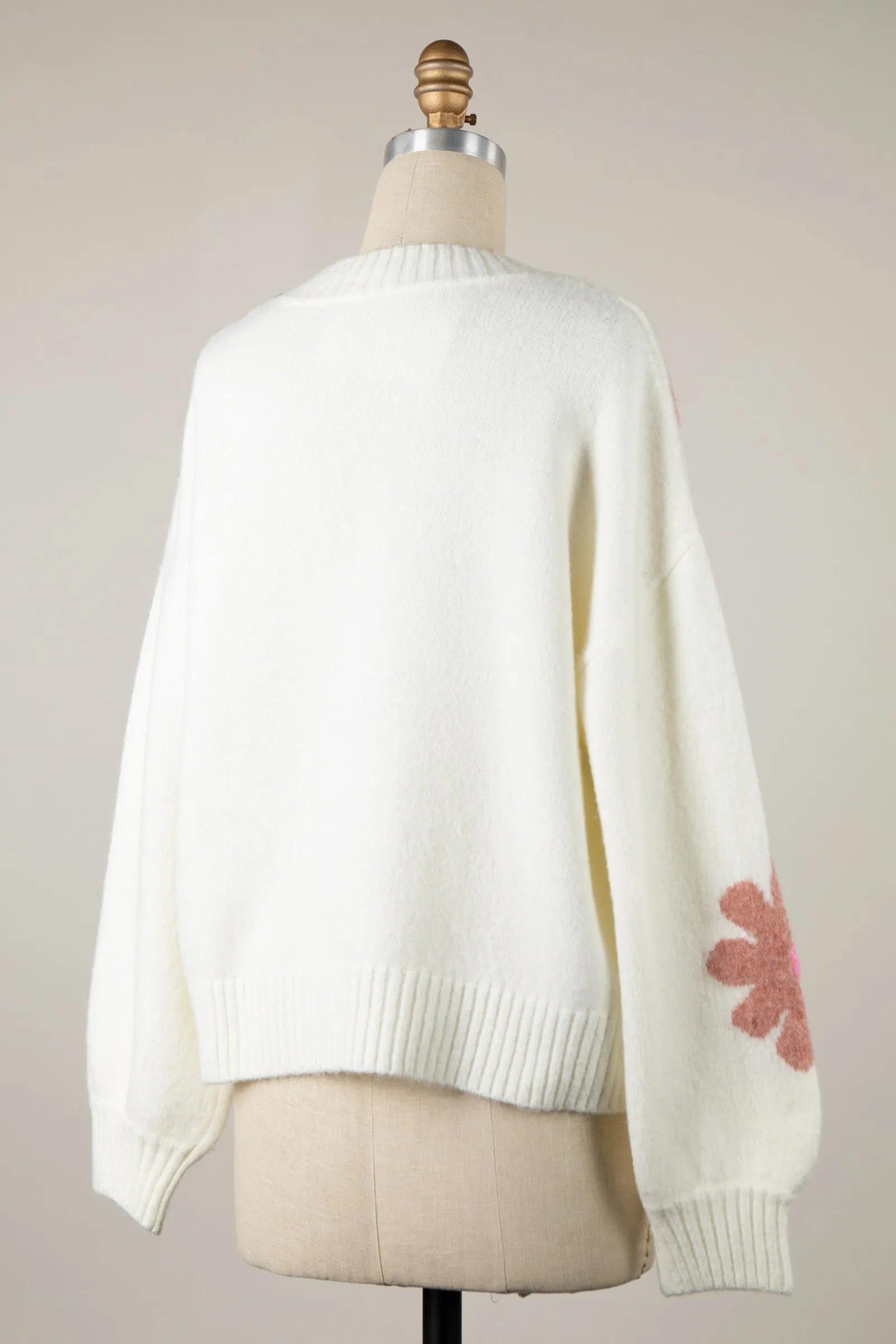 ARTISTIC ABSTRACT FLOWER PRINT HANDMADE SWEATER