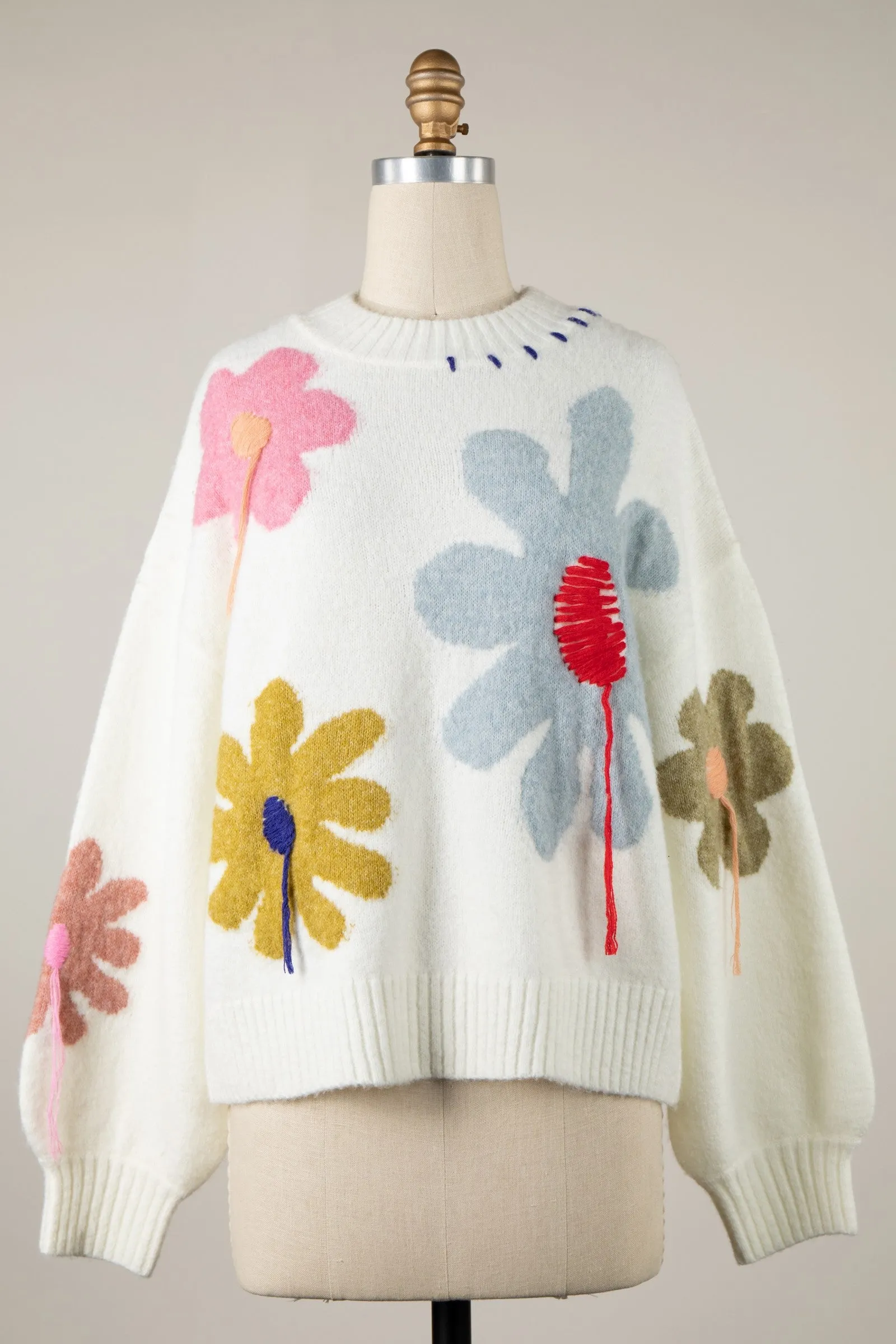 ARTISTIC ABSTRACT FLOWER PRINT HANDMADE SWEATER