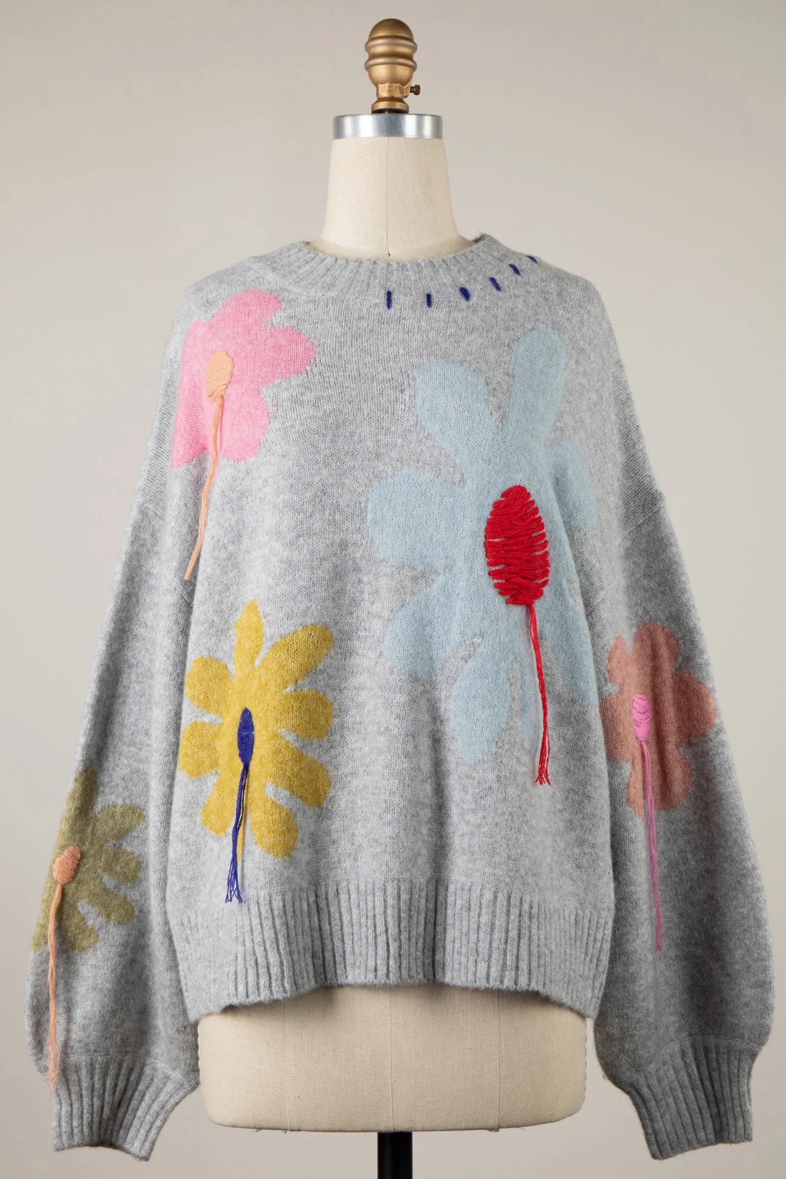 ARTISTIC ABSTRACT FLOWER PRINT HANDMADE SWEATER