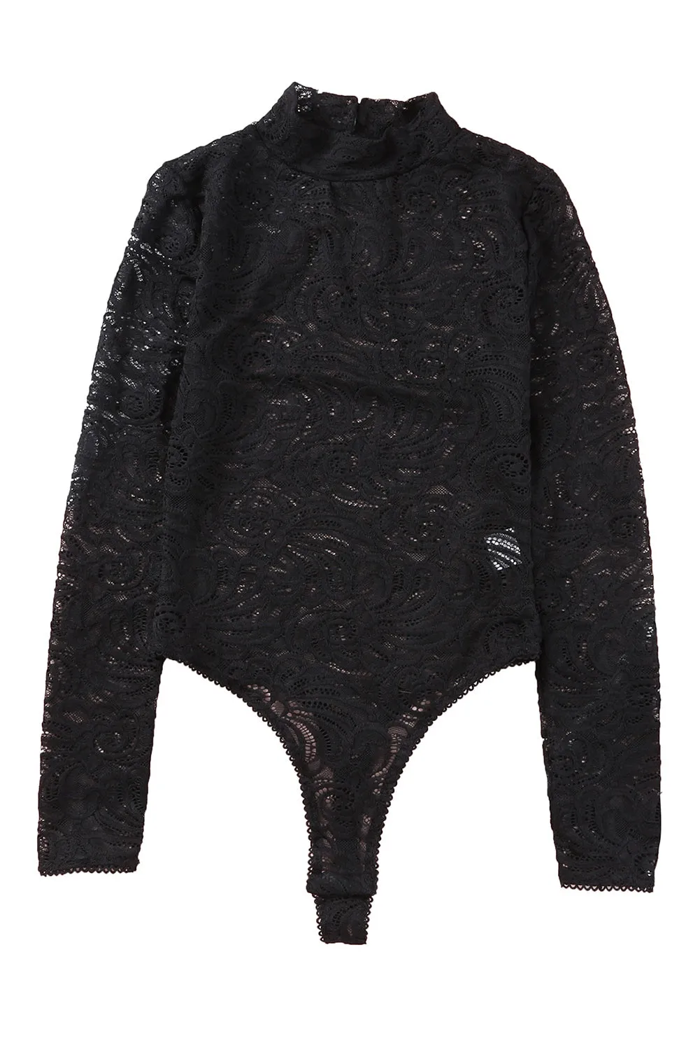 BerryBetty - Black Long Sleeve High Neck Skinny Lace Bodysuit