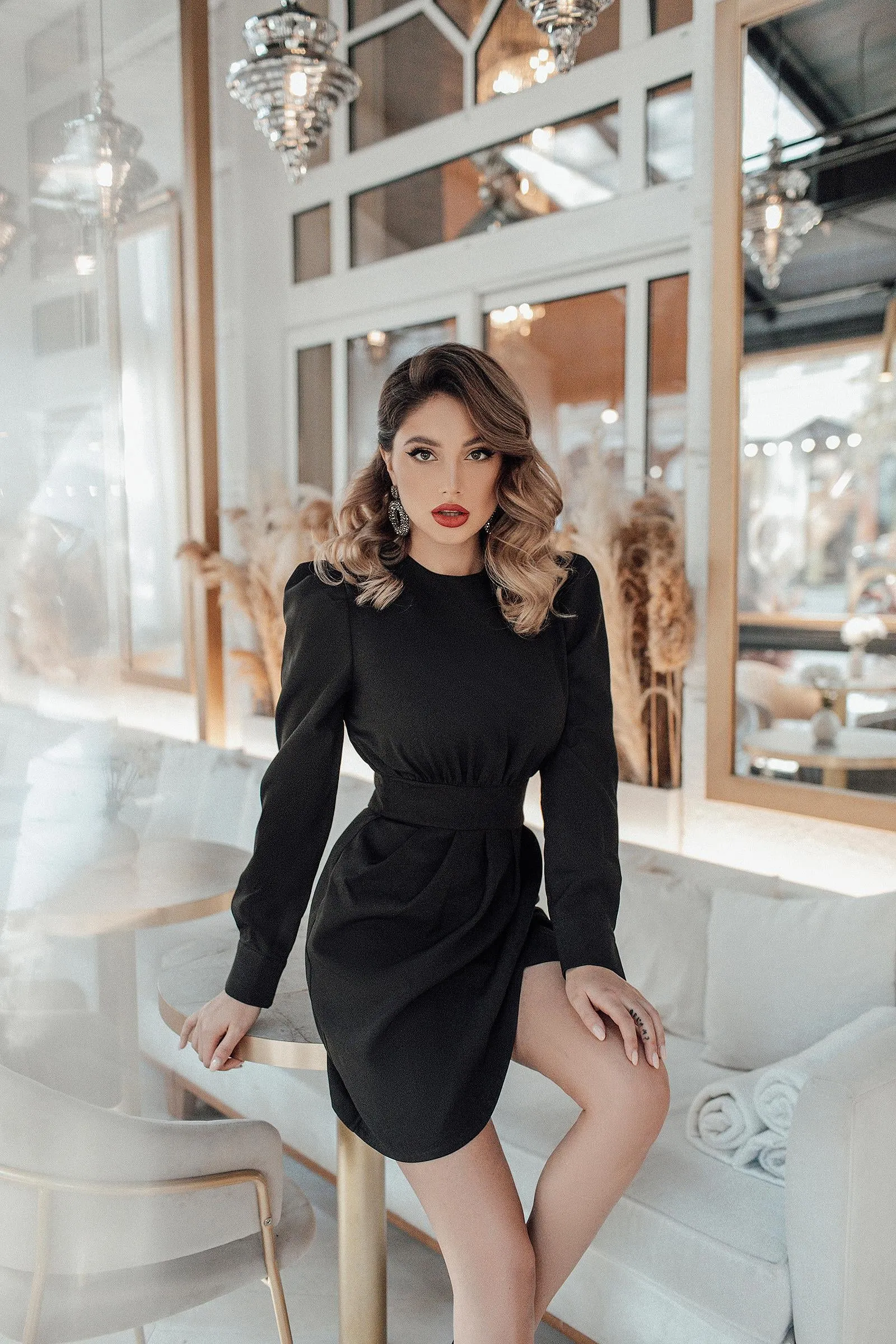 Black Long Sleeve Mini Dress