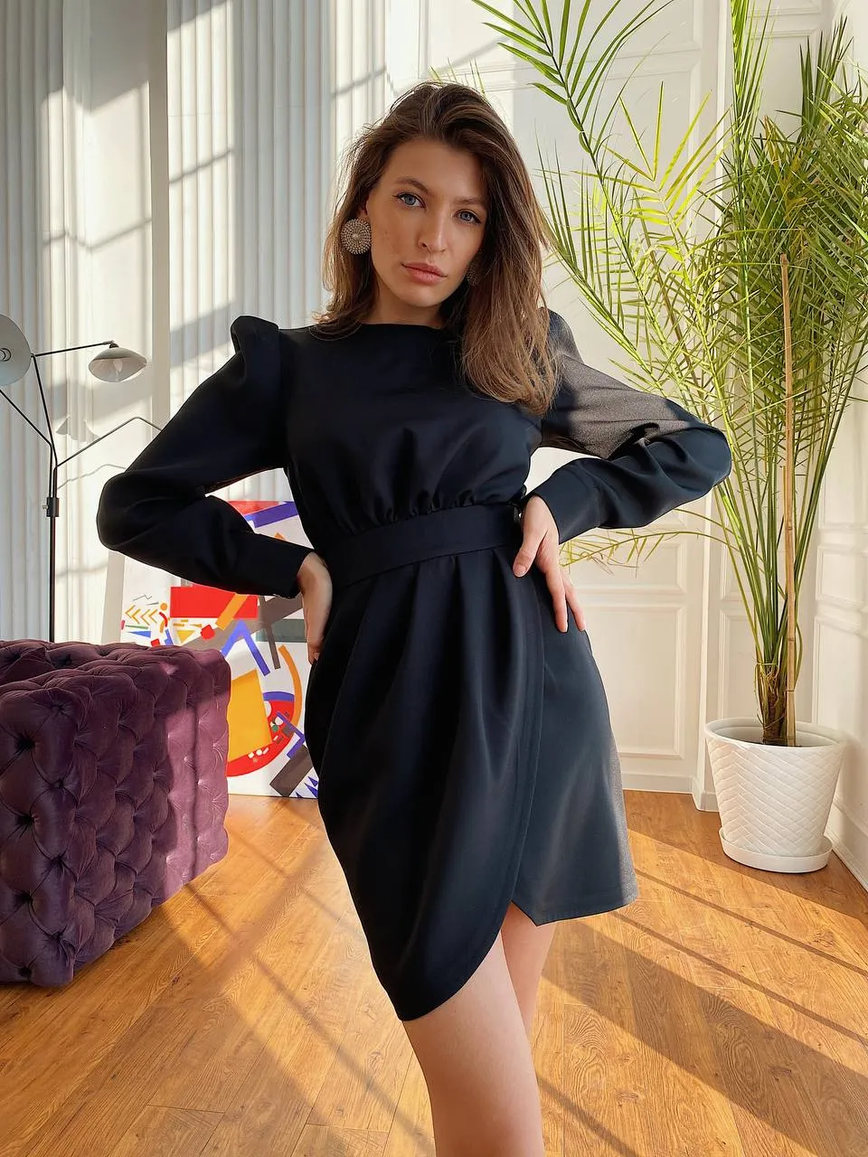 Black Long Sleeve Mini Dress