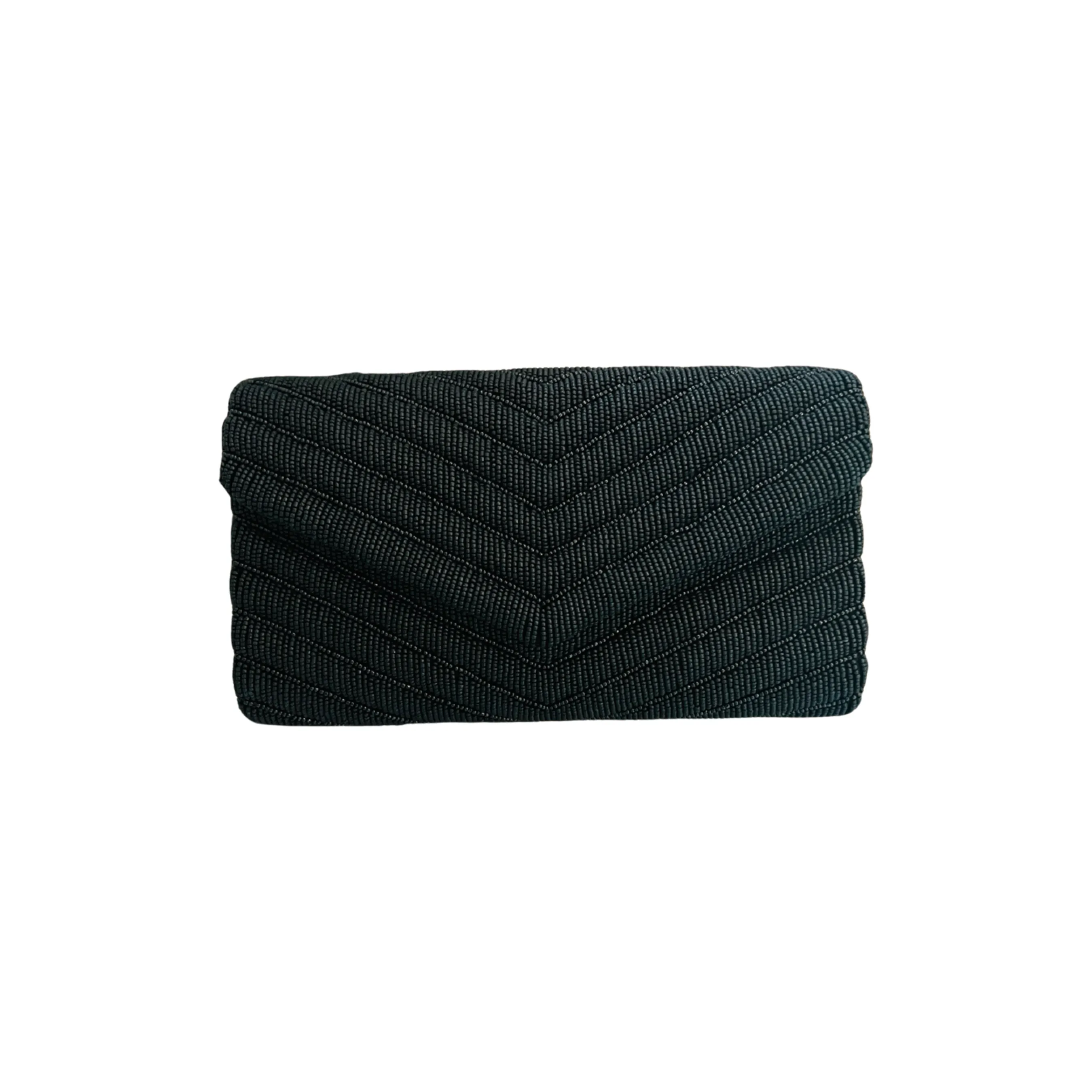 Black Matte Beaded Envelope Clutch