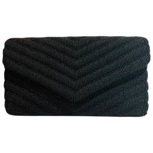 Black Matte Beaded Envelope Clutch