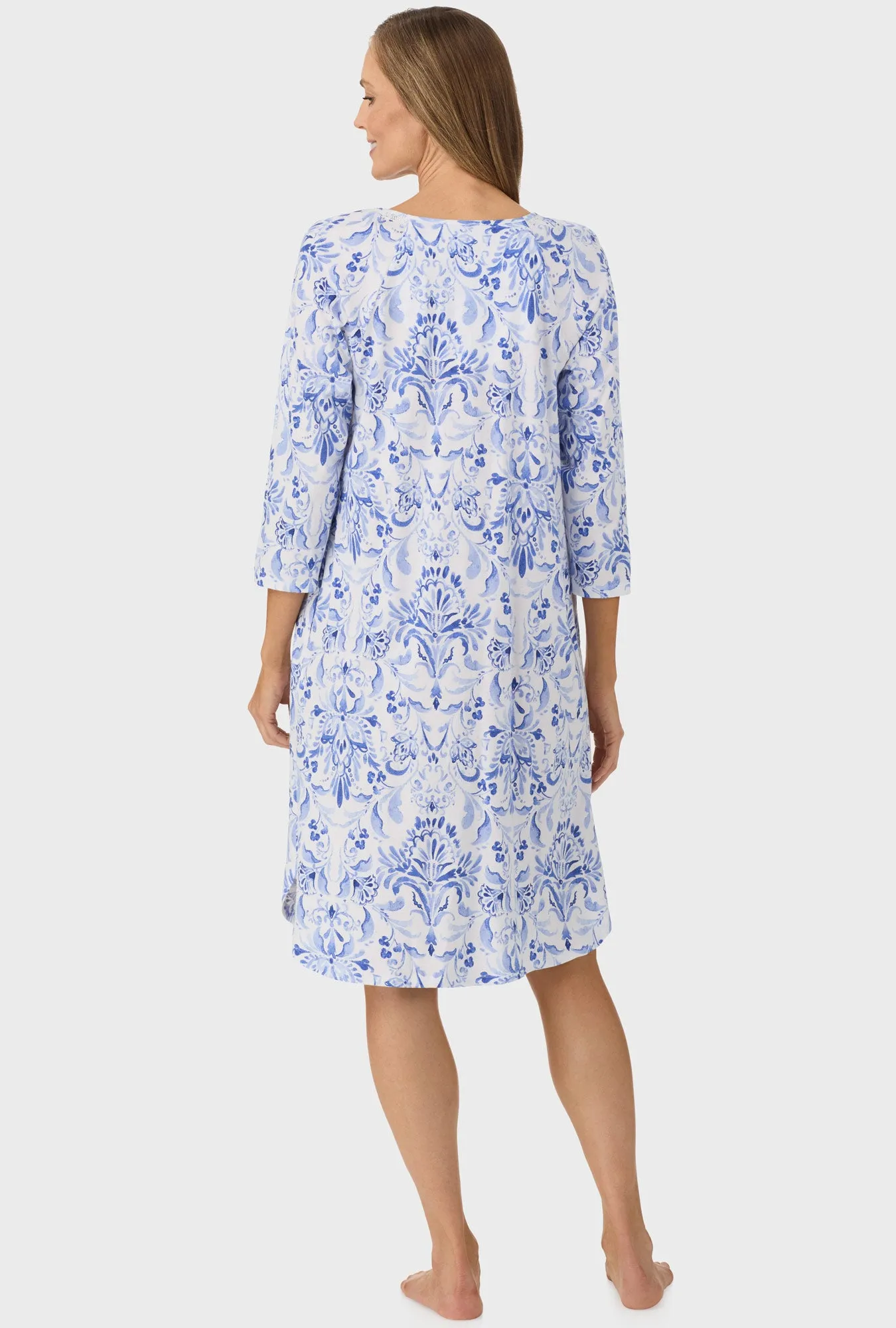 Blue Damask 3/4 Sleeve Nightgown