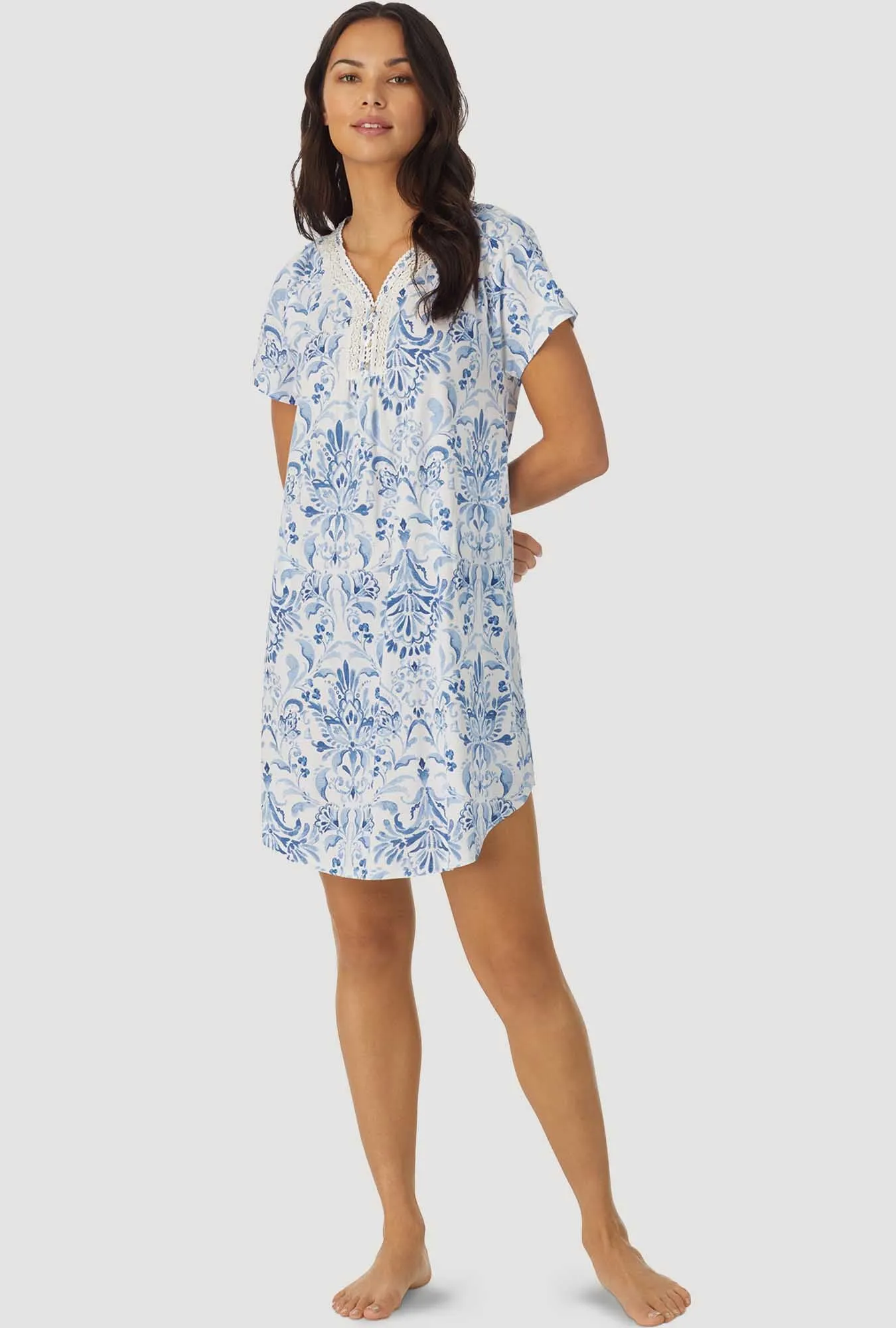 Blue Damask Cap Sleeve Nightshirt