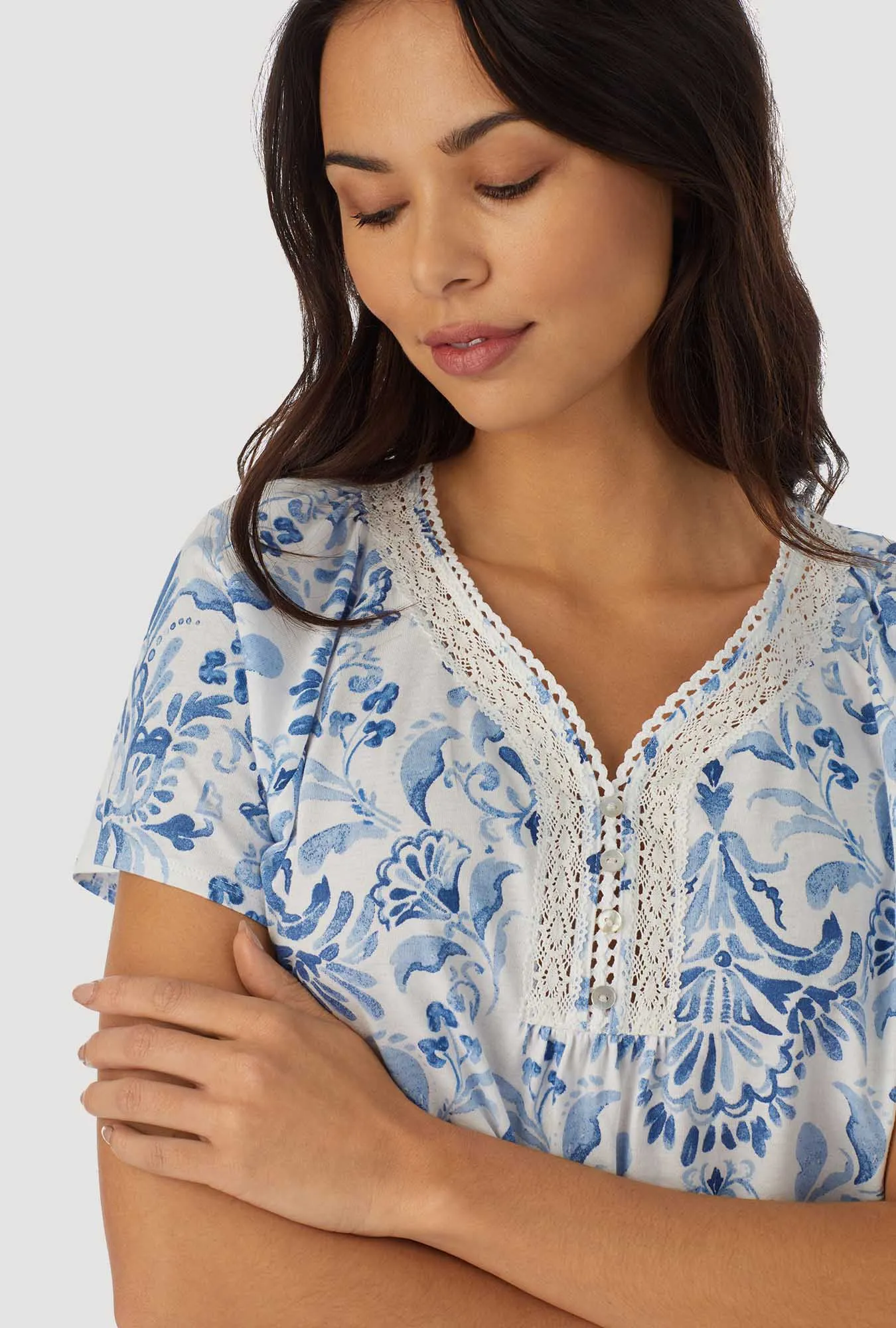 Blue Damask Cap Sleeve Nightshirt