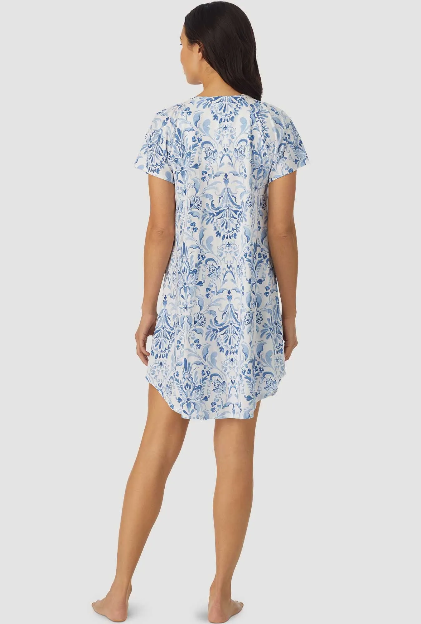 Blue Damask Cap Sleeve Nightshirt