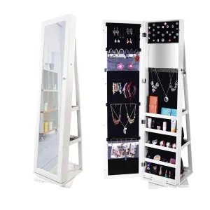 Bonnlo Cheval Jewelry Armoire 360 Degree Rotary Swivel Mirrored Cabinet,w/ 63" H Full Length Mirror Lockable Decorate Closet Makeup Organizer,Floor Bedroom Solid Freestanding,New Year Gift