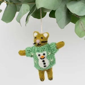 Cat With Snowman Sweater Ornament