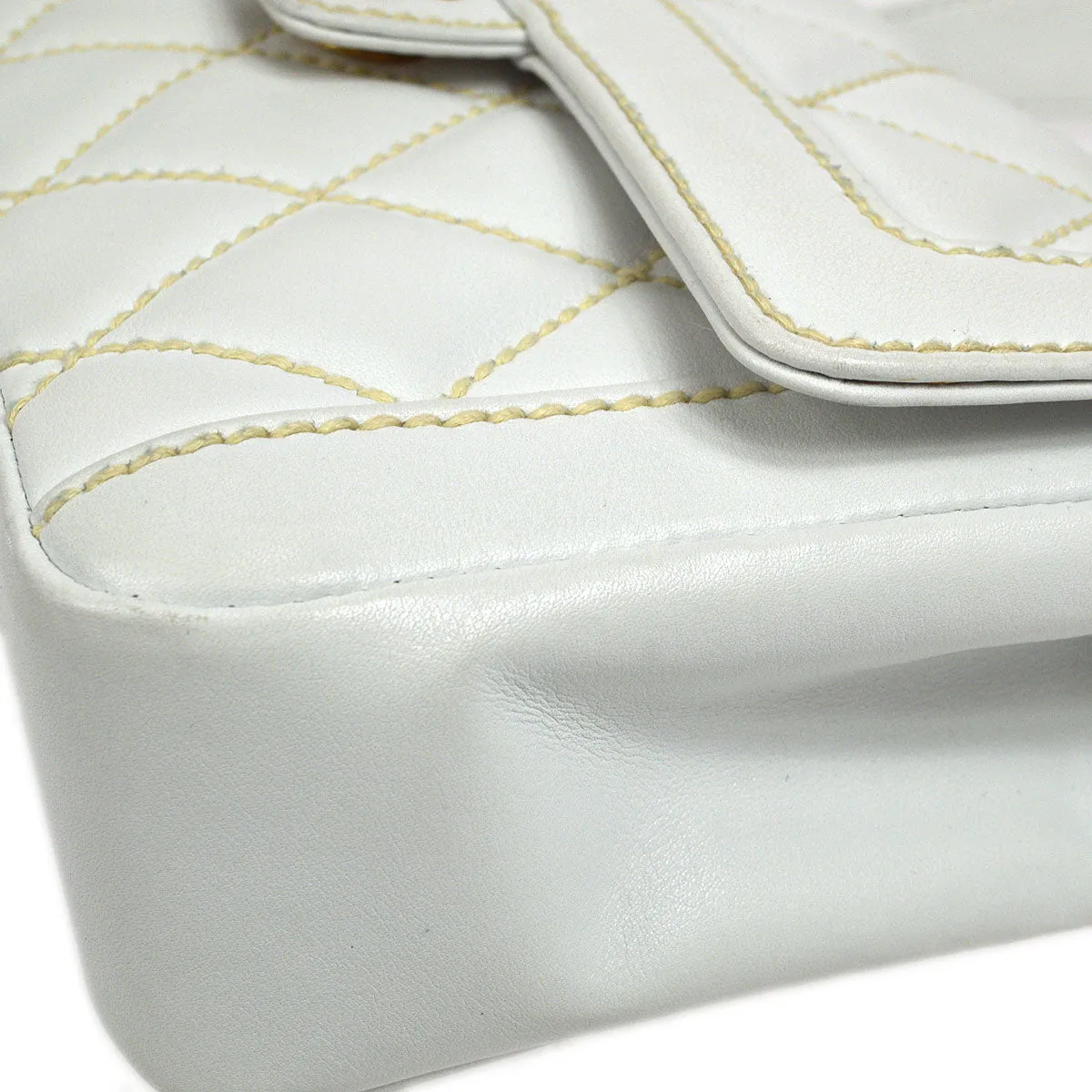 CHANEL 2004-2005 Wild Stitch Handbag Medium White Calfskin 47807