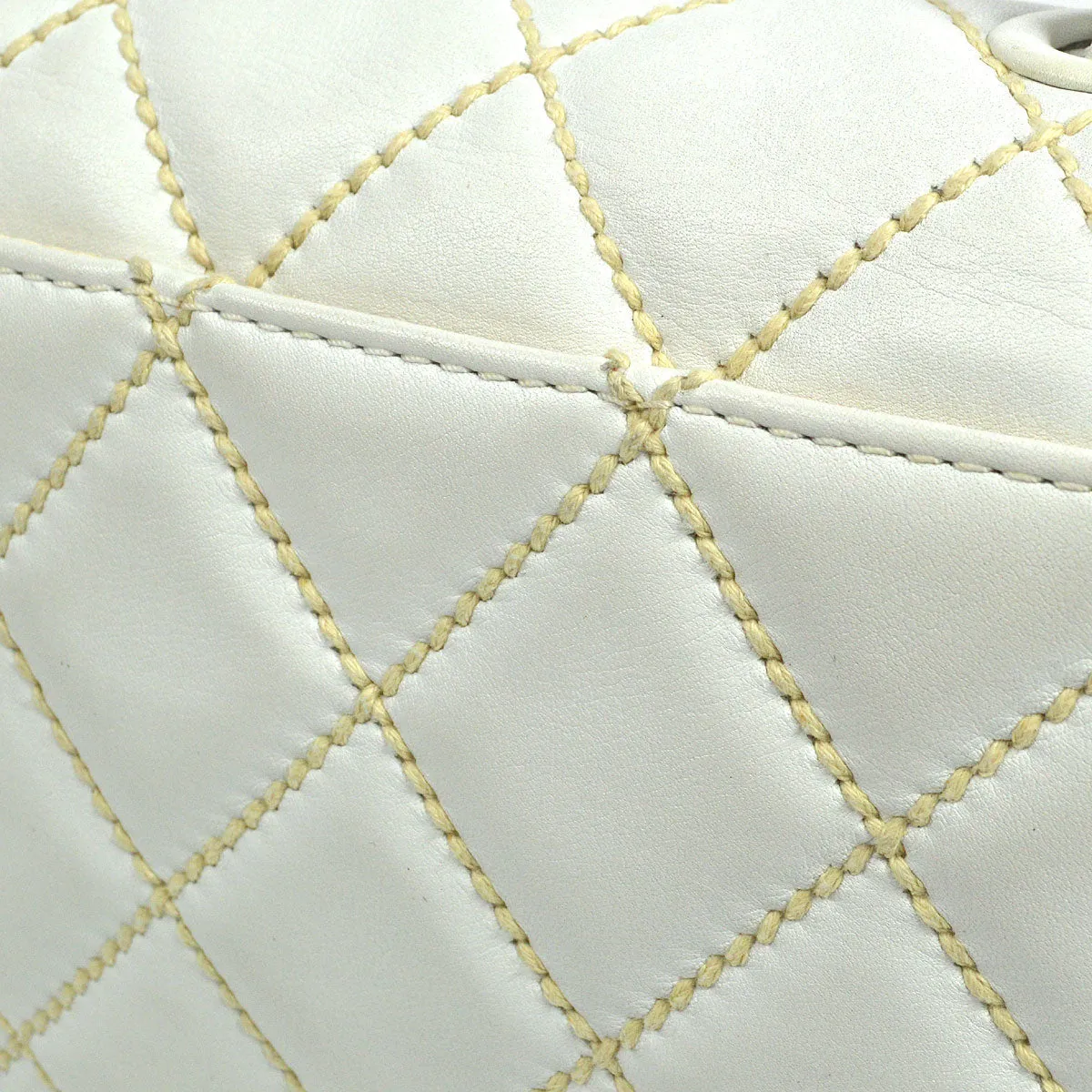 CHANEL 2004-2005 Wild Stitch Handbag Medium White Calfskin 47807