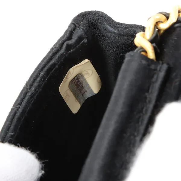 Chanel Around 1990 Made Silk Satin Cc Mark Plate Micro Chain Bag Black