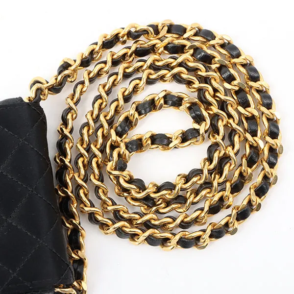 Chanel Around 1990 Made Silk Satin Cc Mark Plate Micro Chain Bag Black