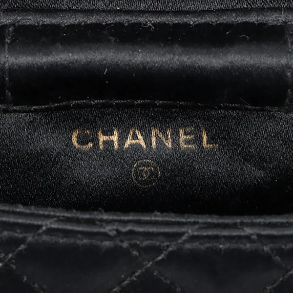 Chanel Around 1990 Made Silk Satin Cc Mark Plate Micro Chain Bag Black