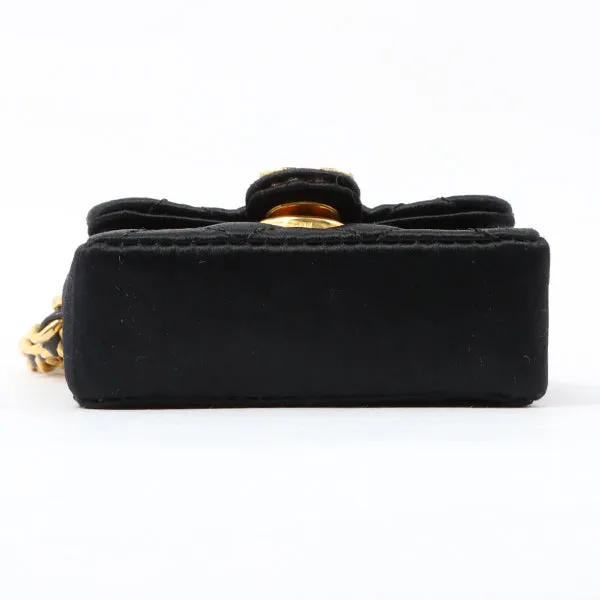 Chanel Around 1990 Made Silk Satin Cc Mark Plate Micro Chain Bag Black
