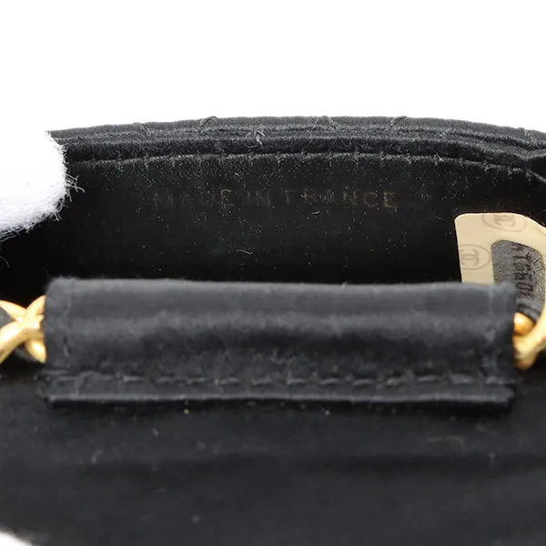 Chanel Around 1990 Made Silk Satin Cc Mark Plate Micro Chain Bag Black