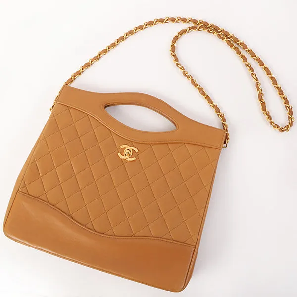 Chanel Around 1990 Made Turn-Lock 2Way Chain Bag Camel