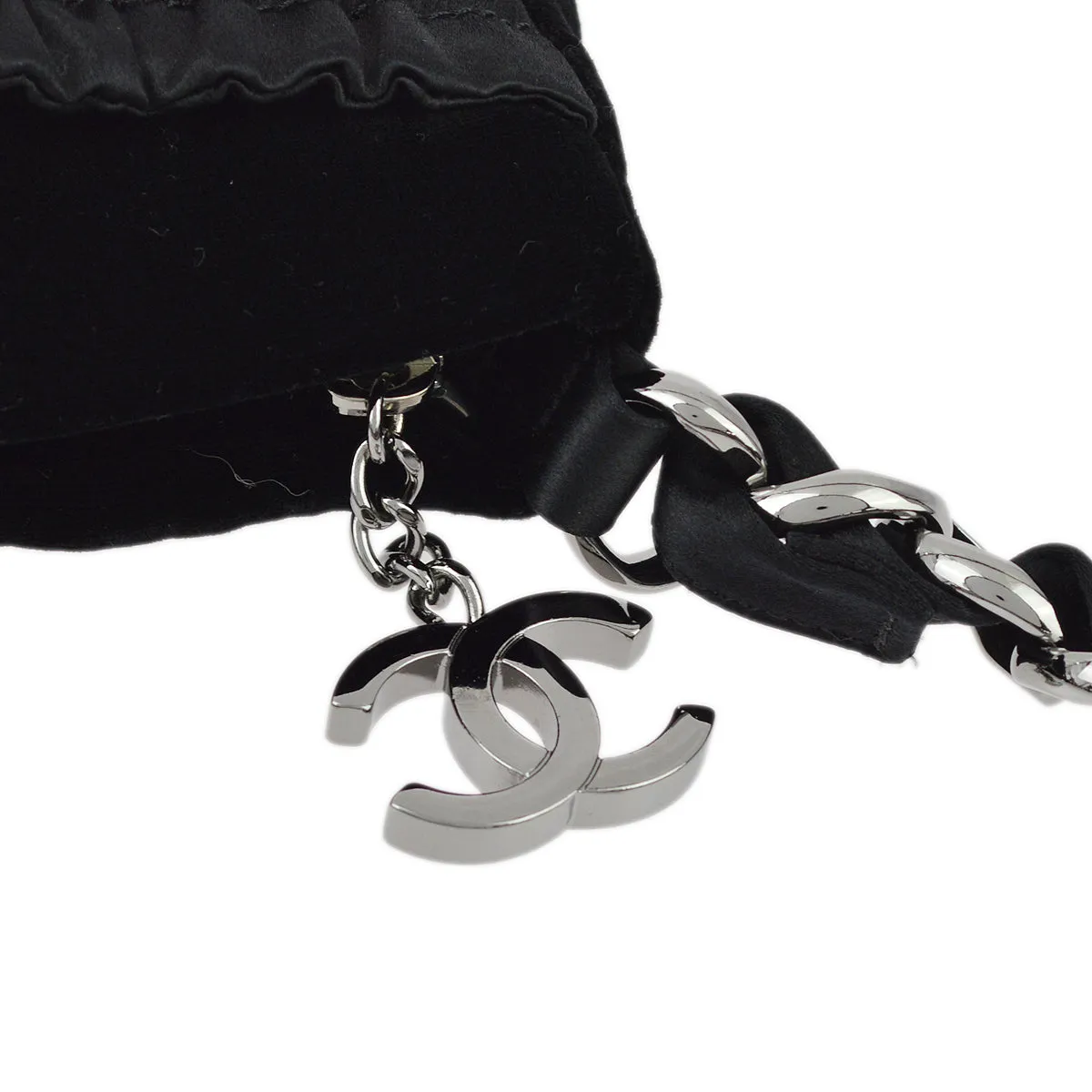 Chanel Black Satin Chain Handbag