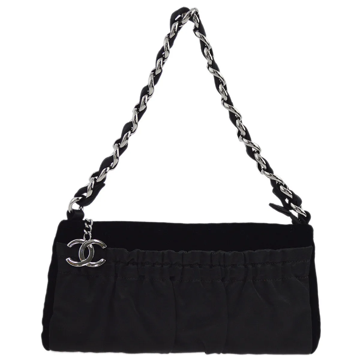 Chanel Black Satin Chain Handbag