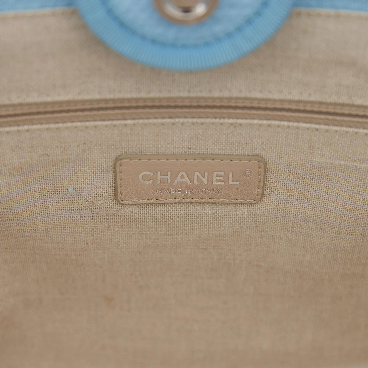 Chanel Small Deauville Shopping Bag Blue Boucle Silver Hardware