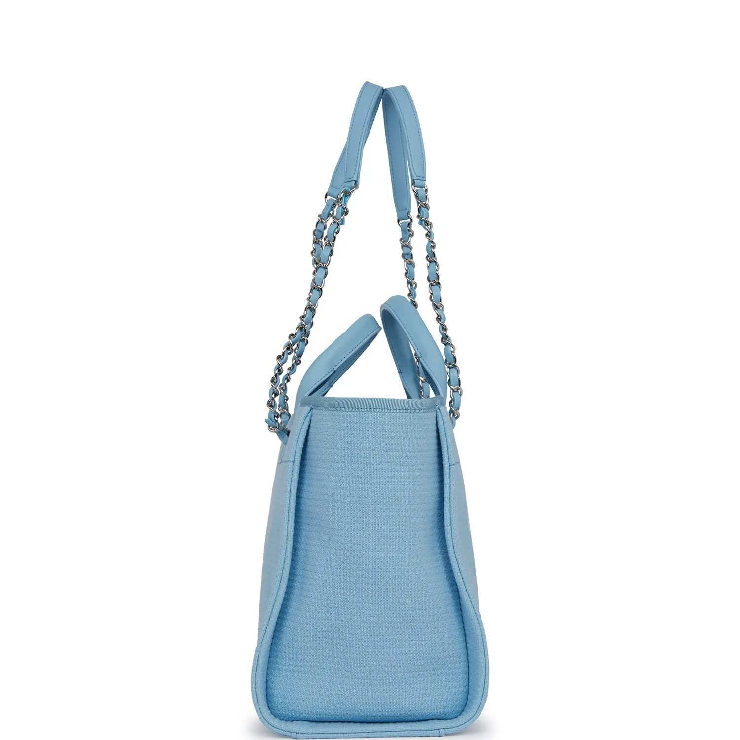 Chanel Small Deauville Shopping Bag Blue Boucle Silver Hardware