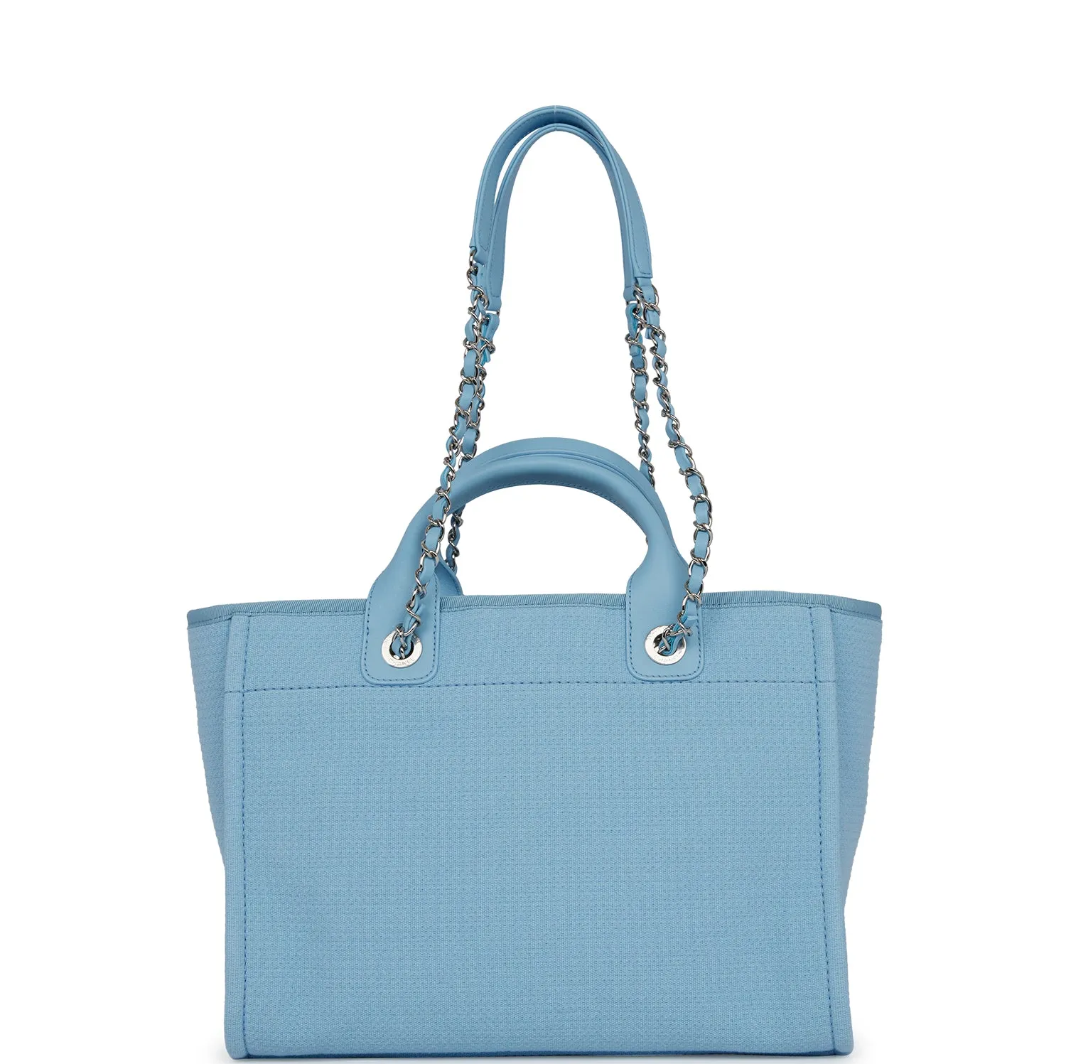 Chanel Small Deauville Shopping Bag Blue Boucle Silver Hardware
