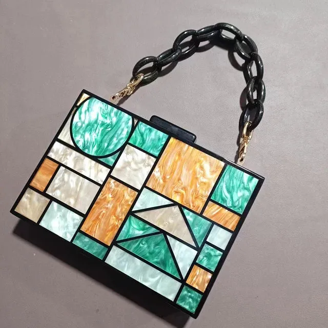 Cirmation Luxury Acrylic Evening Bag - Patchwork Crossbody