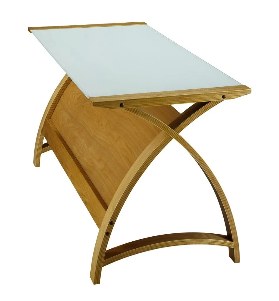 Compact Glass Office Desk Oak Frame PC201-LT-900-OW