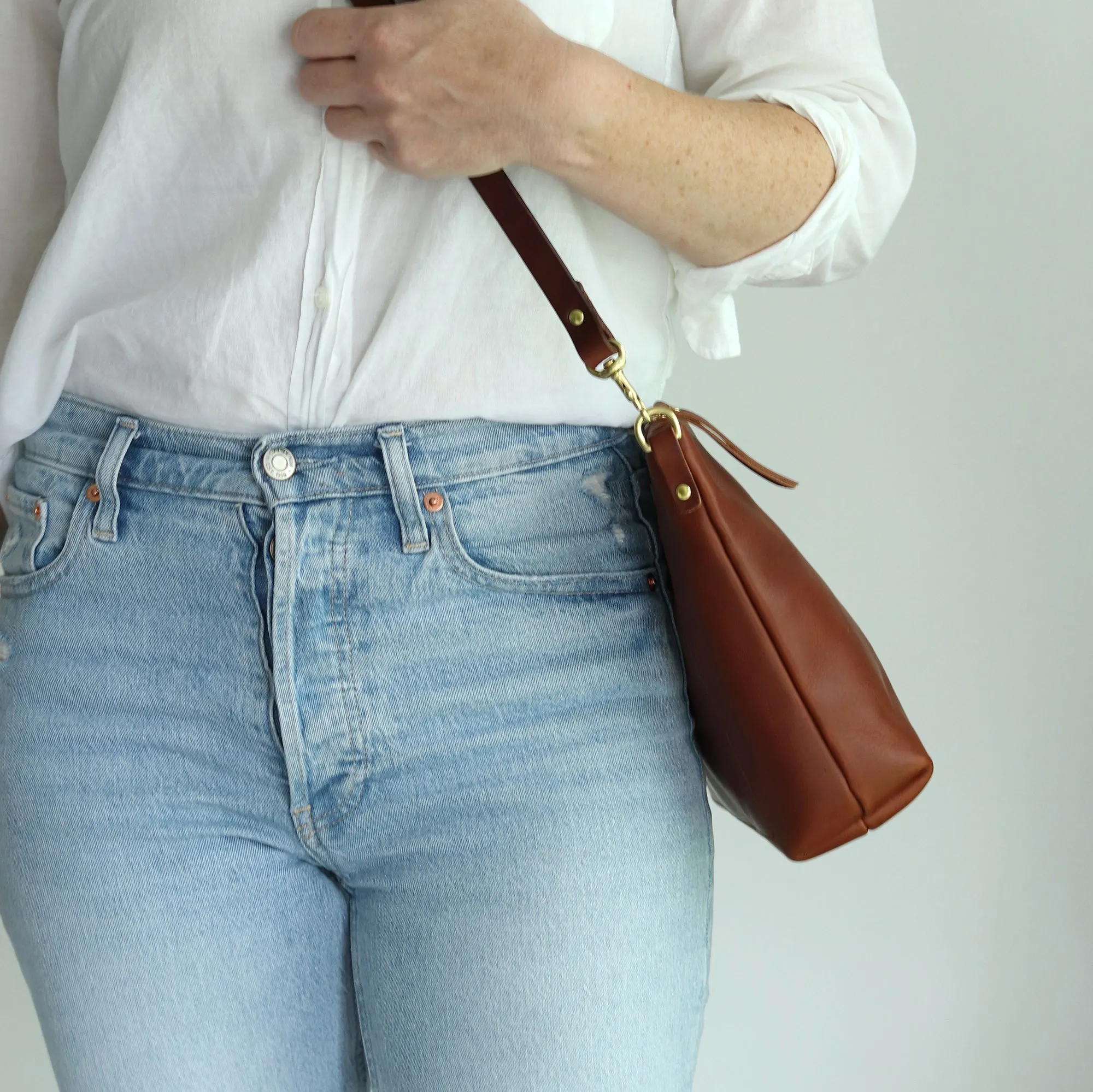 Crossbody Bag with Monogram - Cognac Brown