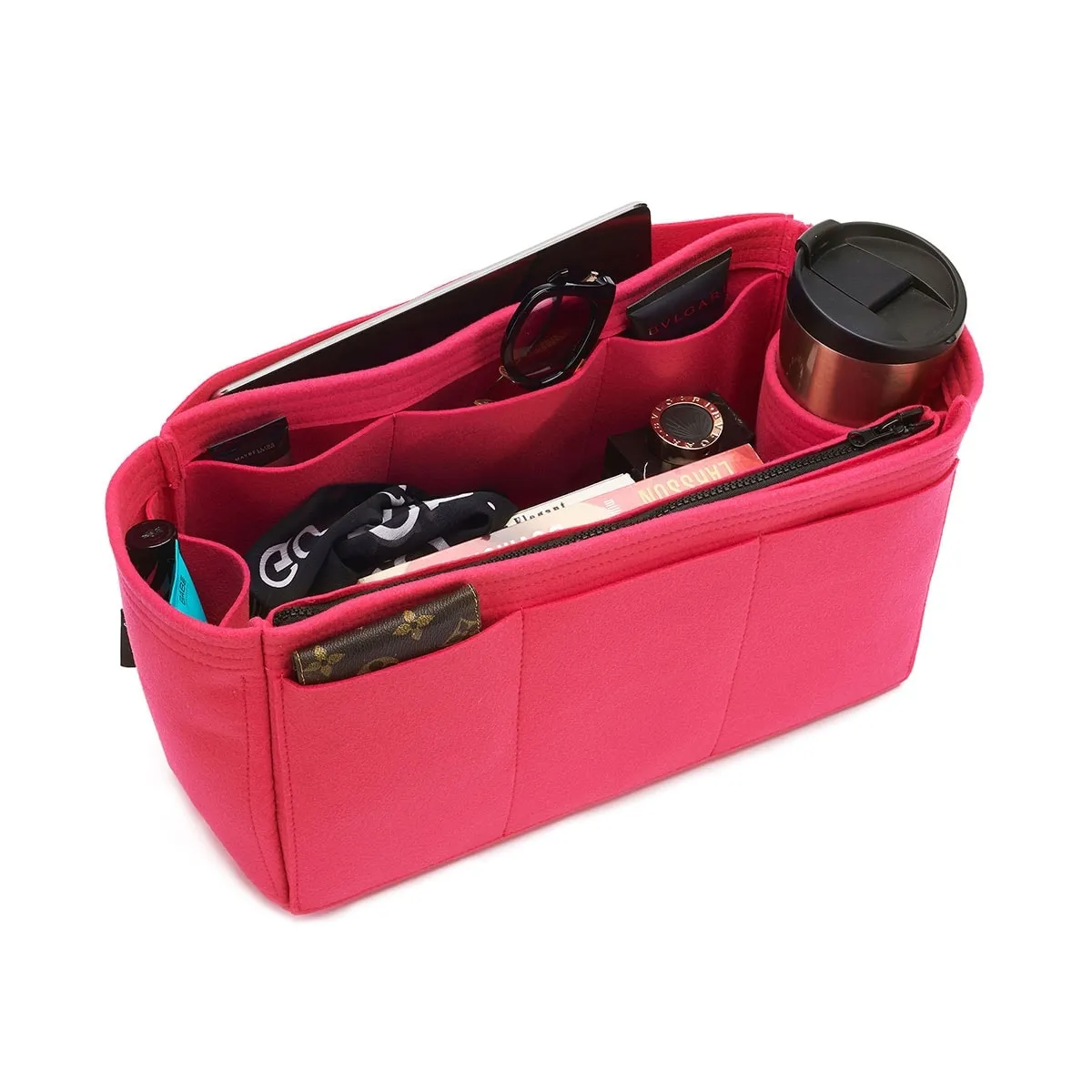 Custom Size Bag Organizer with Zipper Side Pouch and Single Bottle Holder