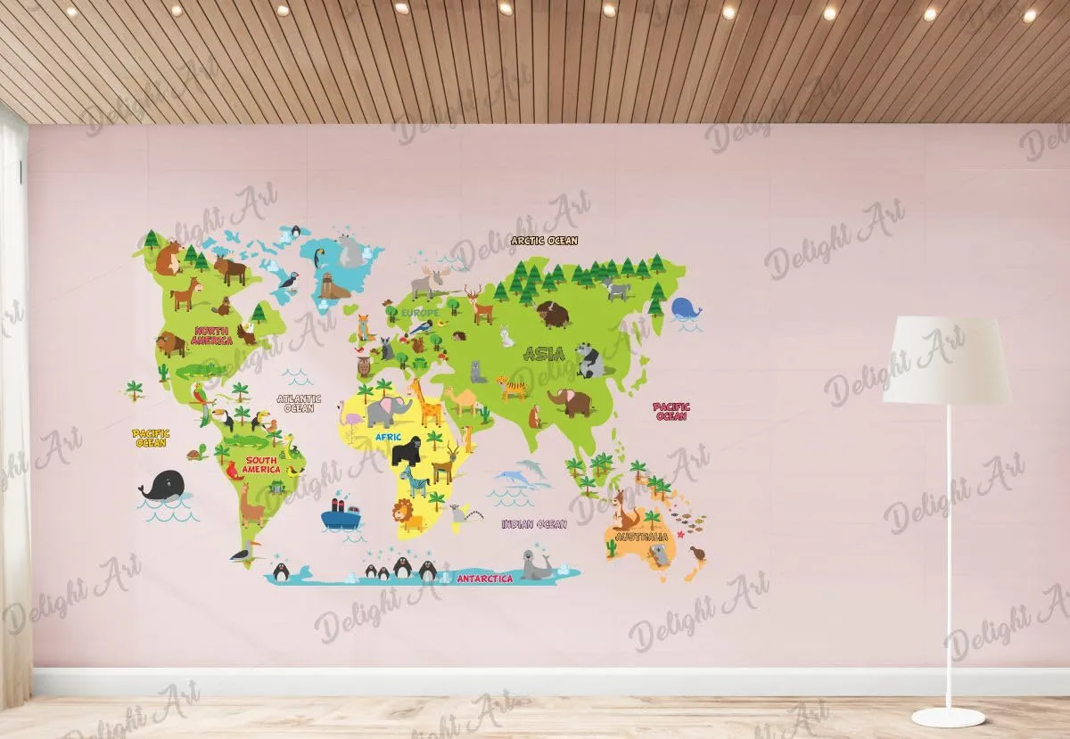 Delight Art World Animal Maps Design Wall Sticker Size - (72 * 44) cm